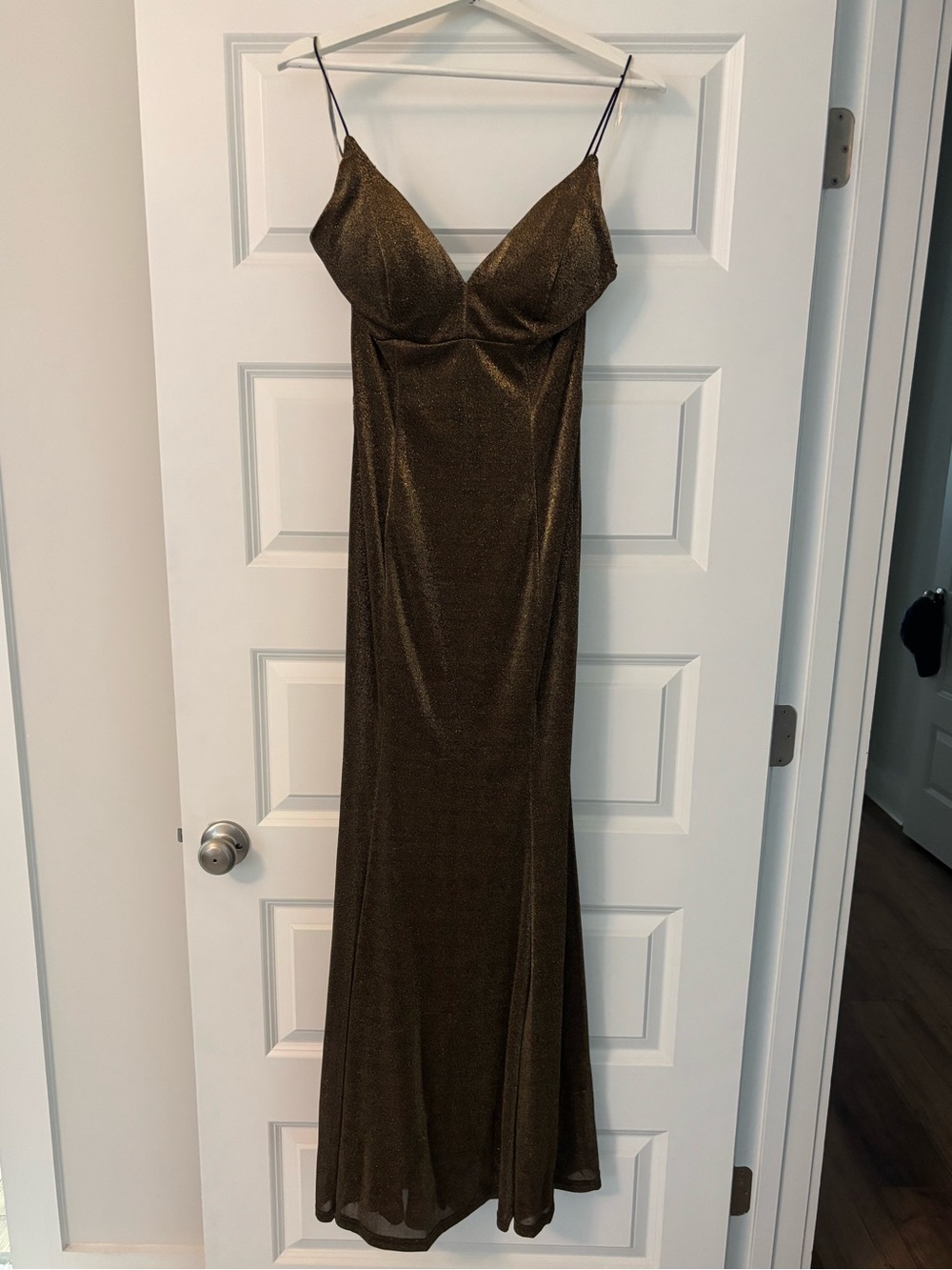 NWT Fashion Nova Formally Yours gold metallic full length dress